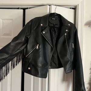 NastyGal Faux Leather Fringe Moto Jacket